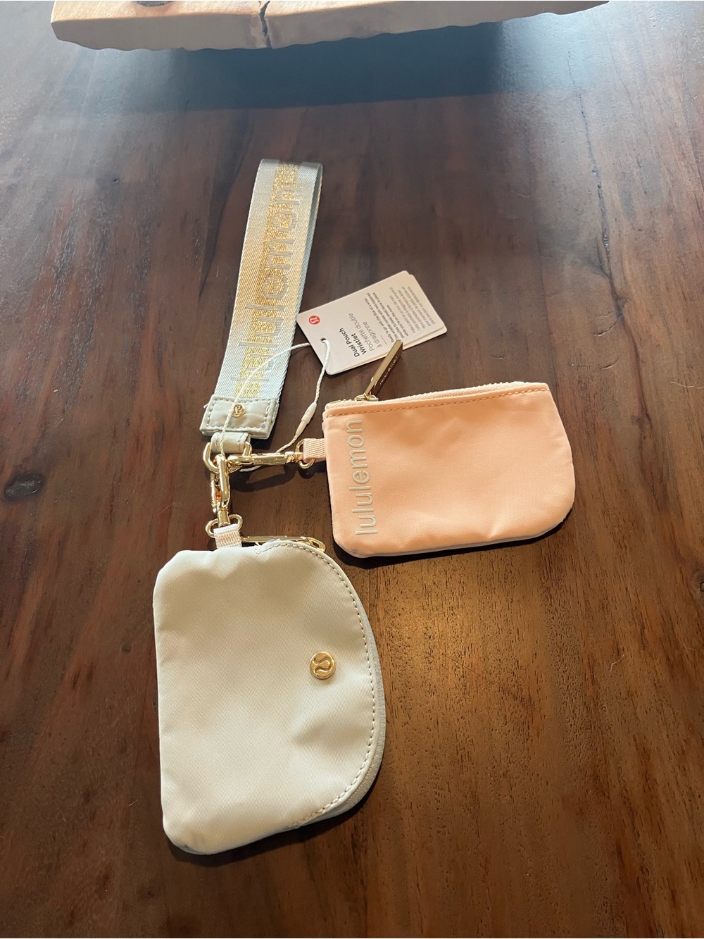 lululemon athletica Pink & gray Double Pouch Wristlet with Branded Strap